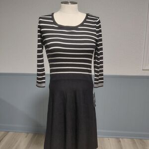by & by Black and White Striped Midi Dress